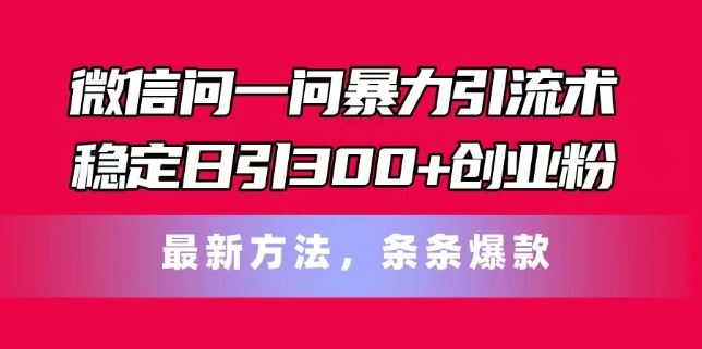 微信问一问暴力引流术，稳定日引300+创业粉，最新方法，条条爆款【揭秘】-万三聊项目