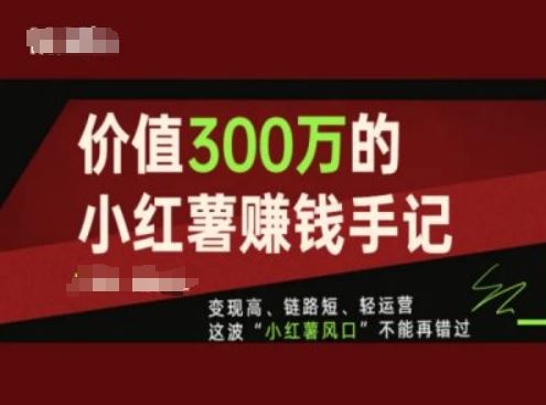 价值300万的小红书赚钱手记，变现高、链路短、轻运营，这波“小红薯风口”不能再错过-万三聊项目