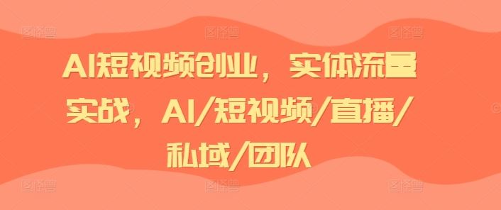 AI短视频创业，实体流量实战，AI/短视频/直播/私域/团队-万三聊项目