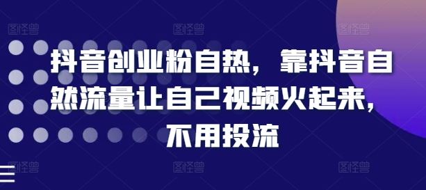 抖音创业粉自热，靠抖音自然流量让自己视频火起来，不用投流-万三聊项目