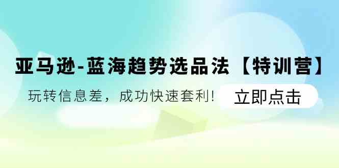 亚马逊蓝海趋势选品法【特训营】：玩转信息差，成功快速套利-万三聊项目
