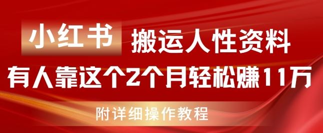 小红书搬运人性资料，有人靠这个2个月轻松赚11w，附教程【揭秘】-万三聊项目