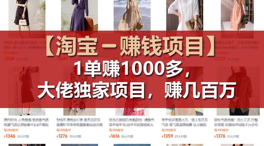 【淘宝赚钱项目】1单可赚1000多，大佬独家项目，年赚几百万-万三聊项目