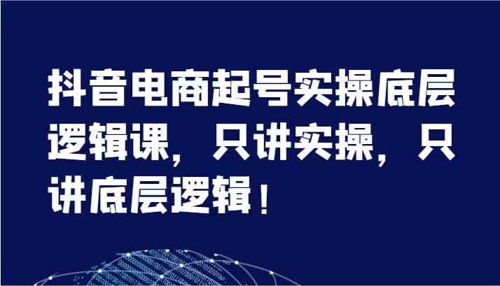 抖音电商起号实操底层逻辑课，只讲实操，只讲底层逻辑！（7节）-万三聊项目