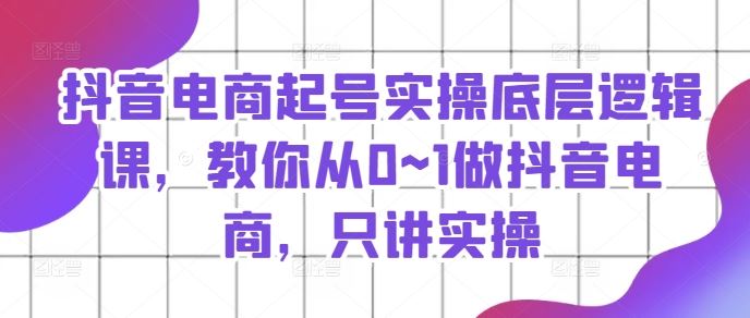 抖音电商起号实操底层逻辑课，教你从0~1做抖音电商，只讲实操-万三聊项目