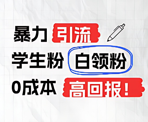 暴力引流学生粉白领粉，吊打以往垃圾玩法，0成本，高回报-万三聊项目