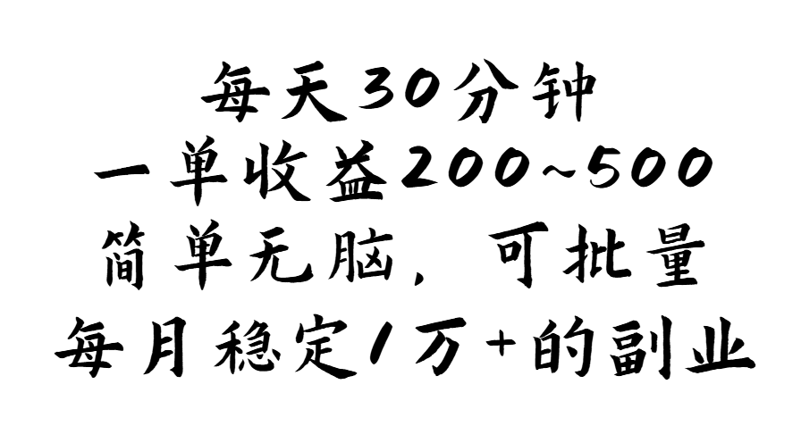 （11764期）每天30分钟，一单收益200~500，简单无脑，可批量放大，每月稳定1万+的…-万三聊项目