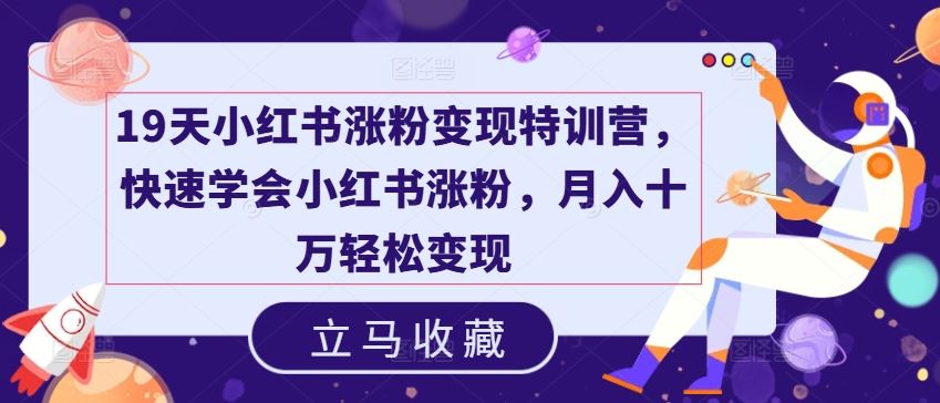 19天小红书涨粉变现特训营，快速学会小红书涨粉，月入十万轻松变现-万三聊项目