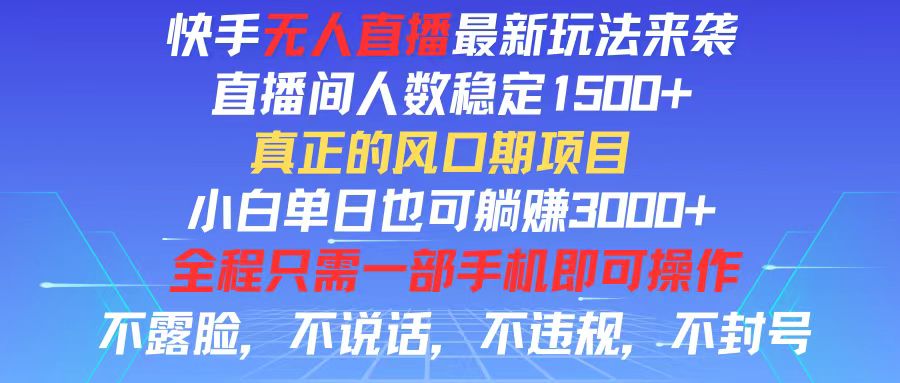 （11792期）快手无人直播全新玩法，直播间人数稳定1500+，小白单日也可躺赚3000+，…-万三聊项目