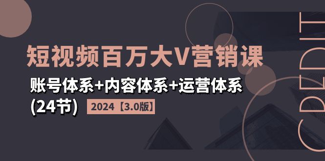 （11795期）2024短视频·百万大V营销课【3.0版】账号体系+内容体系+运营体系(24节)-万三聊项目