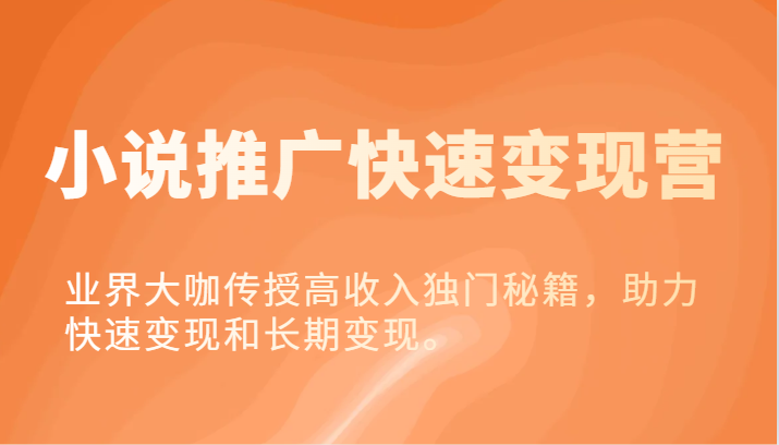 小说推广快速变现营-业界大咖传授高收入独门秘籍，助力快速变现和长期变现。-万三聊项目