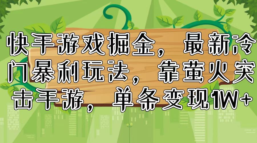 （11851期）快手游戏掘金，最新冷门暴利玩法，靠萤火突击手游，单条变现1W+-万三聊项目