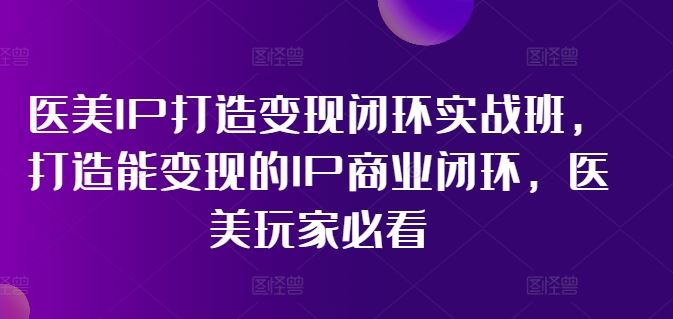 医美IP打造变现闭环实战班，打造能变现的IP商业闭环，医美玩家必看!-万三聊项目