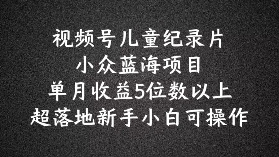 2024蓝海项目视频号儿童纪录片科普，单月收益5位数以上，新手小白可操作【揭秘】-万三聊项目