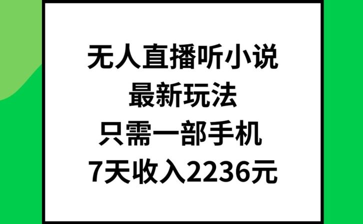 无人直播听小说最新玩法，只需一部手机，7天收入2236元【揭秘】-万三聊项目