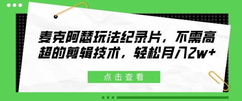 麦克阿瑟玩法纪录片，不需高超的剪辑技术，轻松月入2w+【揭秘】-万三聊项目