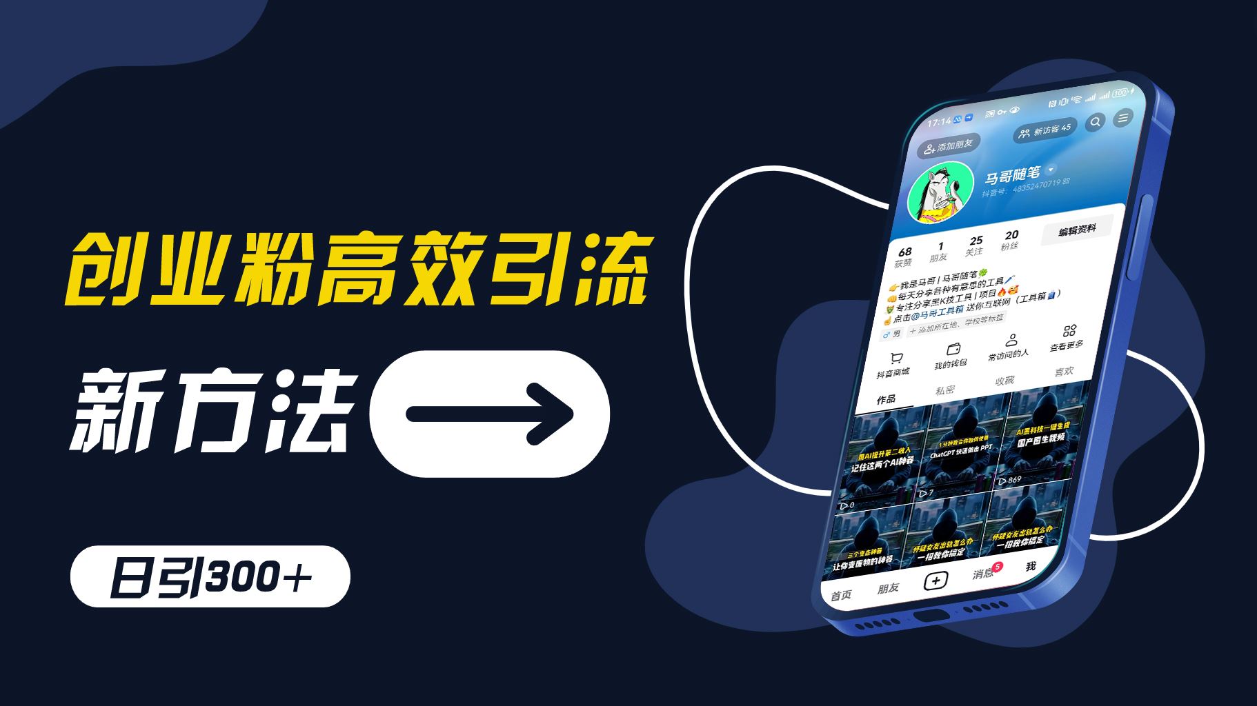 创业粉高效引流，抖音工具号玩法，日引300+，不要成为学习高手，要成为实战高手【揭秘】-万三聊项目
