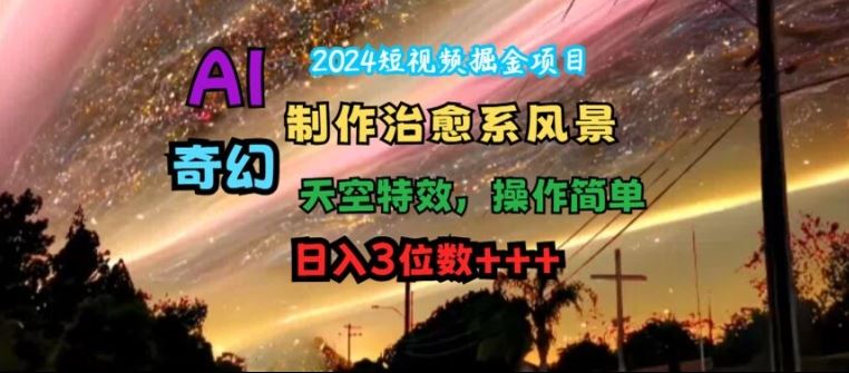 2024短视频掘金项目，AI制作治愈系风景，奇幻天空特效，操作简单，日入3位数【揭秘】-万三聊项目