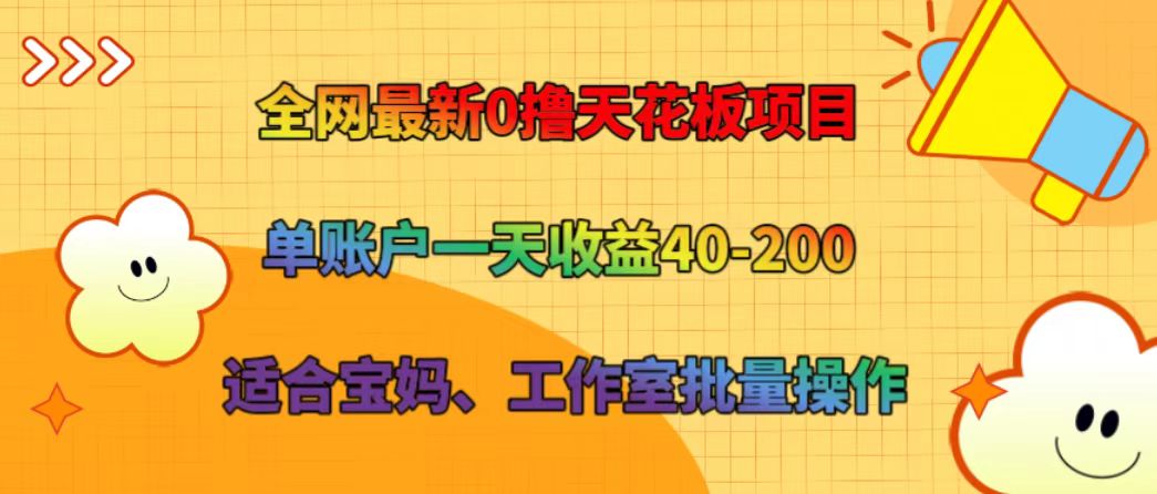 全网最新0撸天花板项目 单账户一天收益40-200 适合宝妈、工作室批量操作-万三聊项目