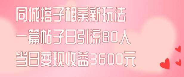 同城搭子相亲新玩法一篇帖子引流80人当日变现3600元(项目教程+实操教程)【揭秘】-万三聊项目
