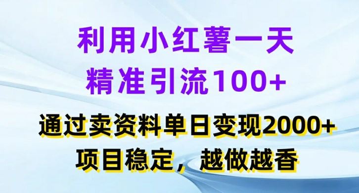 利用小红书一天精准引流100+，通过卖项目单日变现2k+，项目稳定，越做越香【揭秘】-万三聊项目