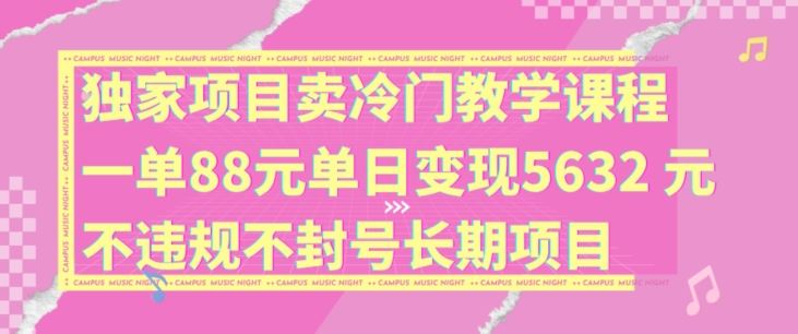 独家项目卖冷门教学课程一单88元单日变现5632元违规不封号长期项目【揭秘】-万三聊项目