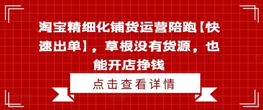 淘宝精细化铺货运营陪跑【快速出单】，草根没有货源，也能开店挣钱-万三聊项目