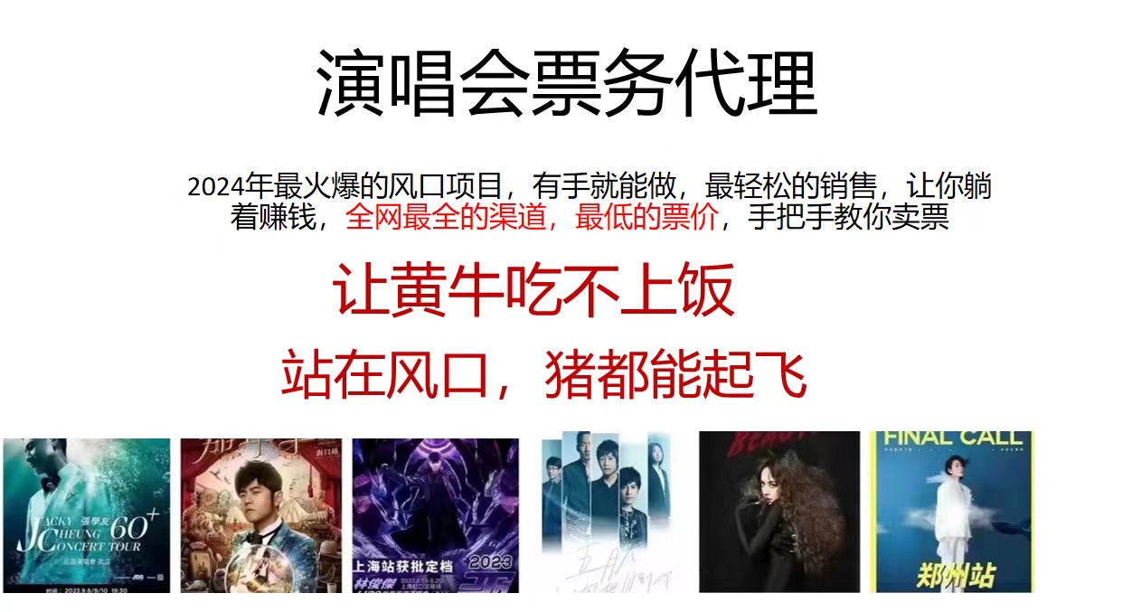 （12011期）2024演唱会低票务代理，新手可上手，手把手教你卖票，日入2000+，会玩…-万三聊项目