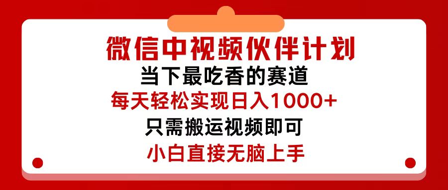 （12017期）微信中视频伙伴计划，仅靠搬运就能轻松实现日入500+，关键操作还简单，…-万三聊项目