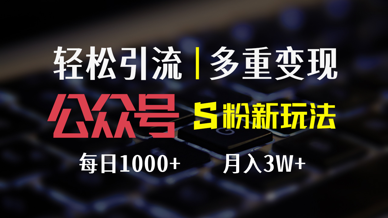 （12073期）公众号S粉新玩法，简单操作、多重变现，每日收益1000+-万三聊项目