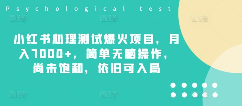 小红书心理测试爆火项目，月入7000+，简单无脑操作，尚未饱和，依旧可入局-万三聊项目