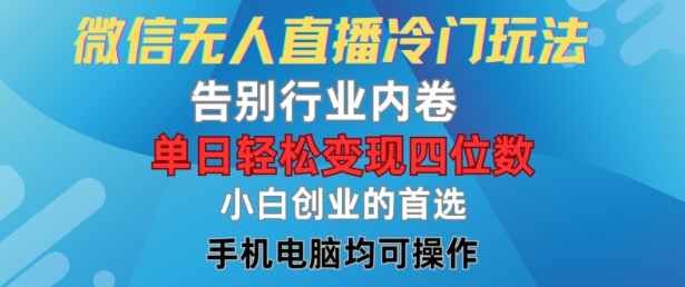 微信无人直播冷门玩法，告别行业内卷，单日轻松变现四位数，小白的创业首选-万三聊项目