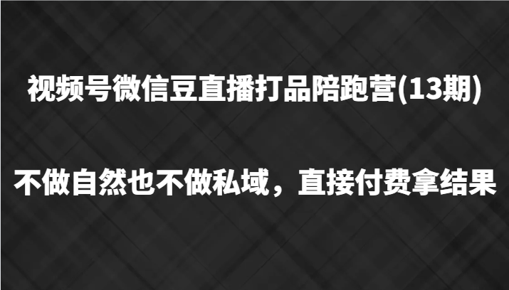视频号微信豆直播打品陪跑(13期)，不做不自然流不做私域，直接付费拿结果-万三聊项目