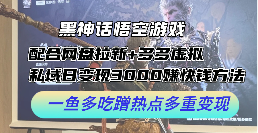 （12316期）黑神话悟空游戏配合网盘拉新+多多虚拟+私域日变现3000+赚快钱方法。…-万三聊项目