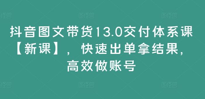 抖音图文带货13.0交付体系课【新课】，快速出单拿结果，高效做账号-万三聊项目