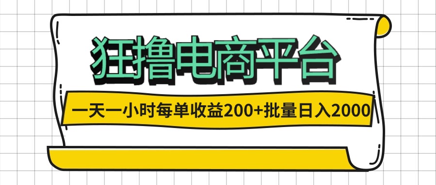 （12463期）一天一小时 狂撸电商平台 每单收益200+ 批量日入2000+-万三聊项目