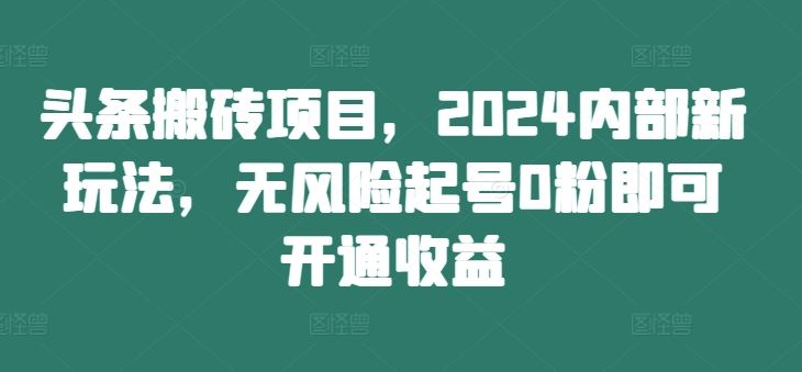 头条搬砖项目，2024内部新玩法，无风险起号0粉即可开通收益-万三聊项目