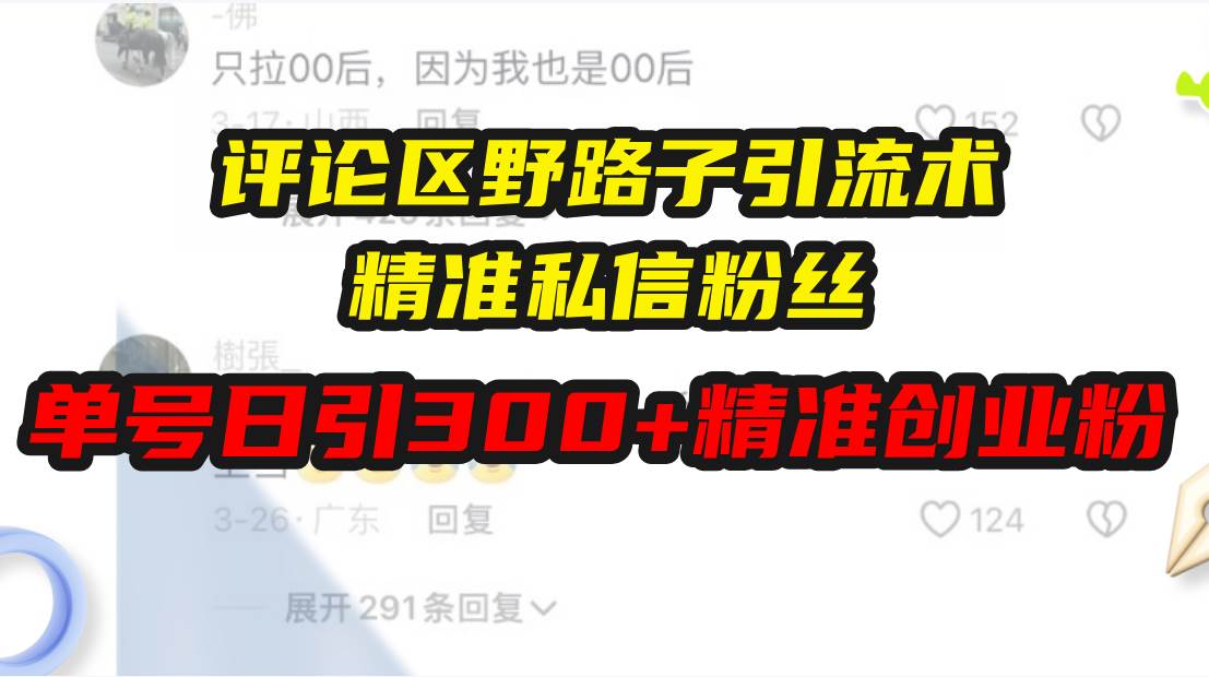 （13676期）评论区野路子引流术，精准私信粉丝，单号日引流300+精准创业粉-万三聊项目