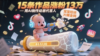 用AI制作幼崽代言人，宝宝的控诉火爆全网，15条作品涨粉13W，单号月入5位数实操教程-万三聊项目