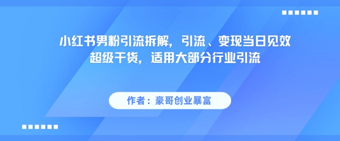 小红书男粉引流拆解，引流、变现当日见效超级干货，适用大部分行业引流-万三聊项目