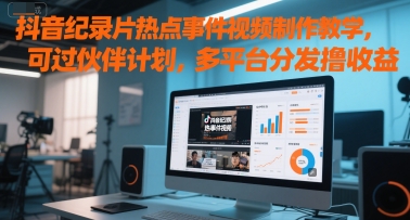 抖音纪录片热点事件视频制作教学，可过伙伴计划，多平台分发撸收益-万三聊项目