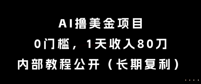 AI撸美金项目，0门槛，1天收入80刀，内部教程公开(长期复利)【揭秘】-万三聊项目