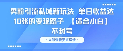 男粉引流私域新玩法，单日收益达10张的变现路子 【适合小白】不封号-万三聊项目