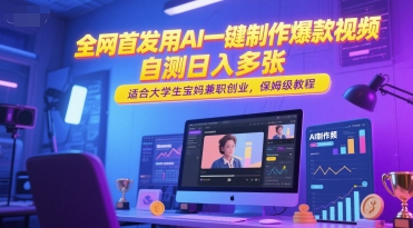 全网首发用AI一键制作爆款视频，自测日入多张，适合大学生宝妈兼职创业，保姆级教程-万三聊项目