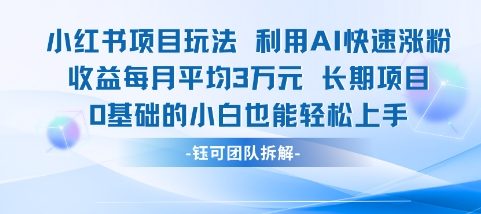 适合小白操作的小红书新项目，利用AI快速涨粉，收益每月平均1W+-万三聊项目