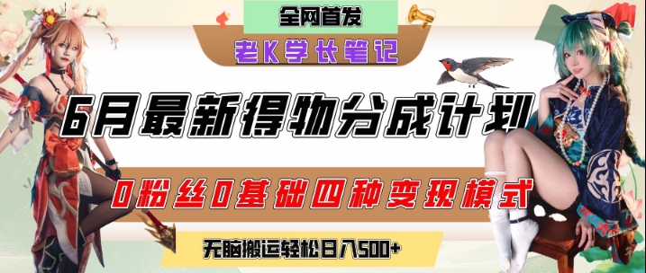 6月份最新得物创作者分成计划2.0玩法，0粉丝0基础四种模式变现，从隐蔽渠道无脑搬运，日入2张-万三聊项目