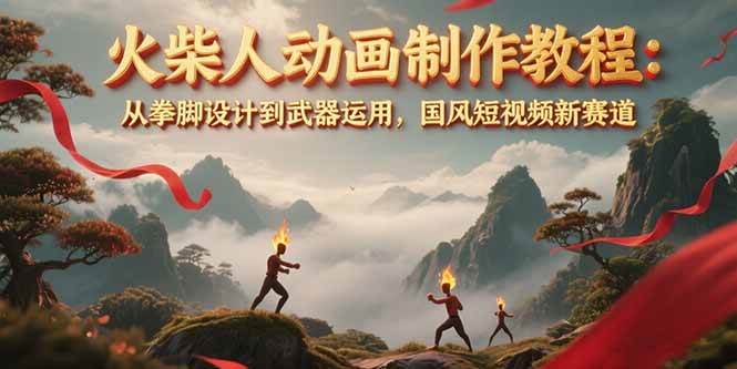 火柴人动画制作教程：从拳脚设计到武器运用，国风短视频新赛道-万三聊项目