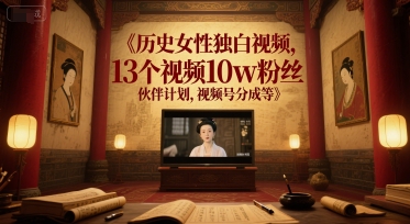 历史女性独白视频，13个视频10w粉丝，伙伴计划，视频号分成等-万三聊项目