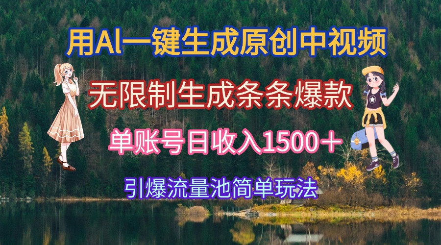 用Al一键生成原创中视频，无限制生成条条爆款，单账号日收入1500＋引爆…-万三聊项目