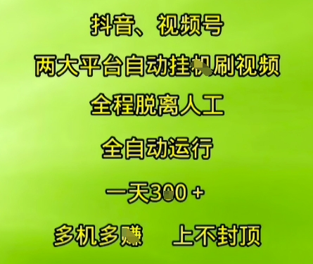 抖音视频号两大平台自动运行，全程脱离人工，自动获取收益，一天3张+，多机多挣，上不封顶【揭秘】-万三聊项目